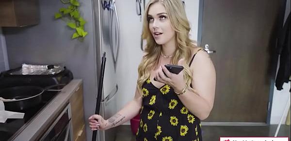  Curvy blonde rides her stepdads big cock